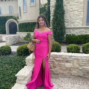 Lulu's Vibrant Pink off the shoulder Dress